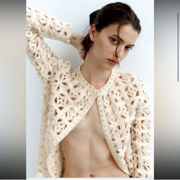 ZARA Crochet Open Knit Cardigan Coat - Picture 5 of 12